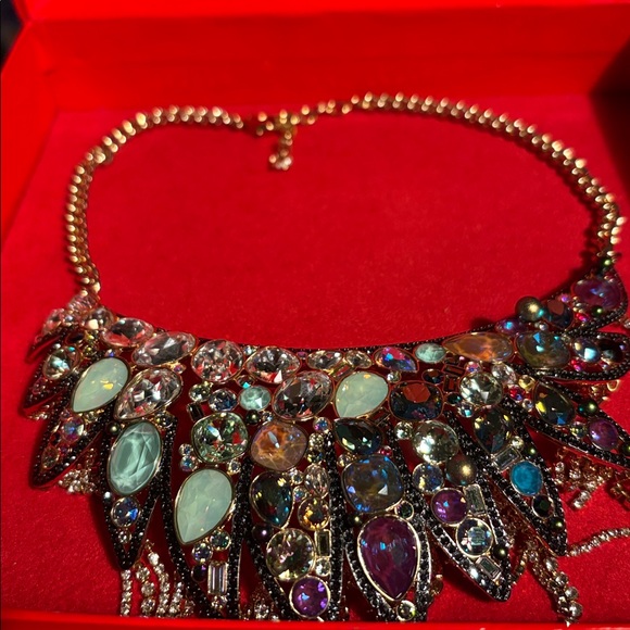 New Swarovski Golden Half Moon Necklace. Multicolor crystals necklace. NEW - Picture 8 of 10